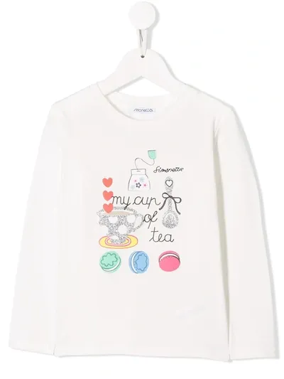 Simonetta Kids' My Cup Of Tea T-shirt In White