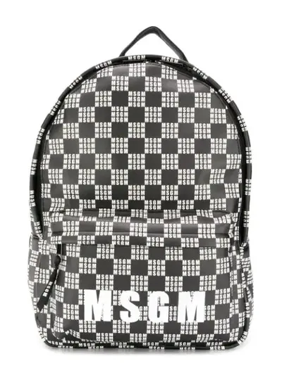 Msgm Kids' Logo Checkerboard Backpack In Black