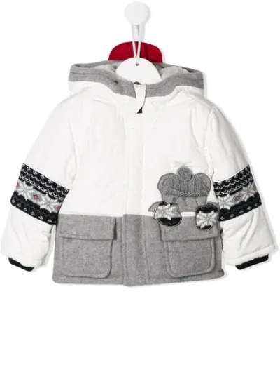 Lapin House Babies' Panelled Teddy Motif Jacket In White