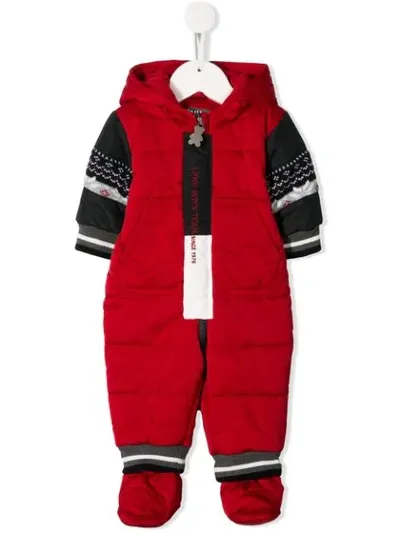 Lapin House Babies' Hooded Contrasting-sleeves Pramsuit In Red