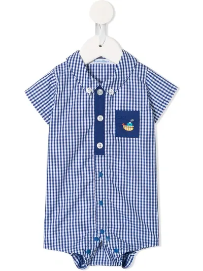 Familiar Babies' Checked Shirt Romper In Blue