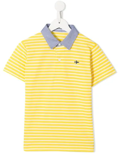 Familiar Kids' Embroidered Logo Striped Polo In Yellow