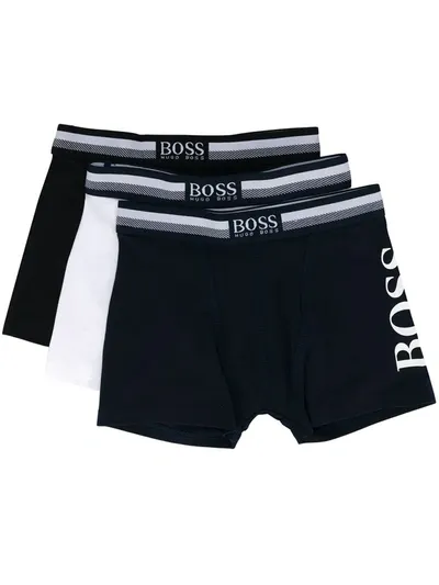 Hugo Boss Boys Navy Kids Logo-print Stretch-cotton Boxer Shorts Pack Of Three 4-16 Years 14 Years In Blue