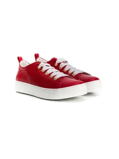 Lanvin Teen Stitched Logo Sneakers In Red