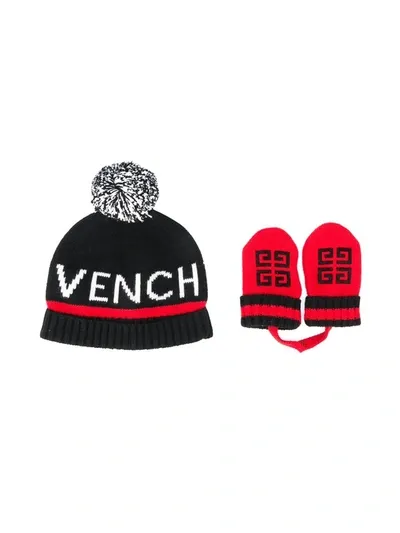 Givenchy Babies' Logo Intarsia Hat Set In Black