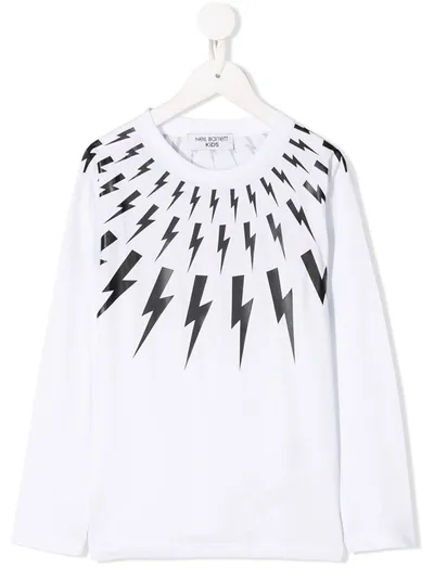 Neil Barrett Kids' Lightning Bolt Print T-shirt In White