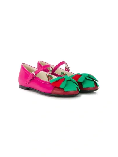 Gucci Kids' Bow Detail Ballerinas In Pink