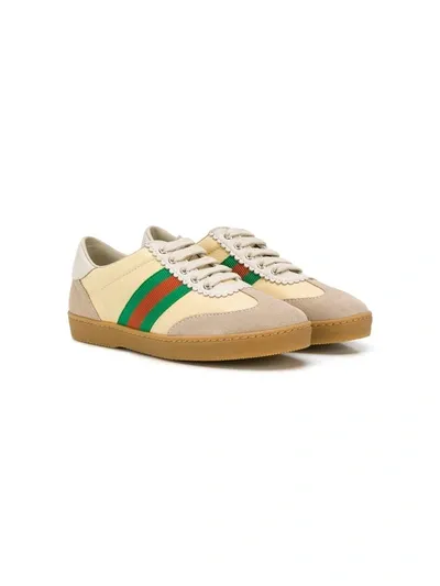 Gucci Kids' Web Stripe Sneakers In Yellow