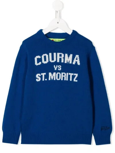 Mc2 Saint Barth Kids' Slogan Embroidered Jumper In Blue