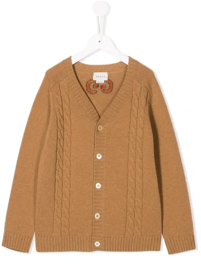 Gucci Kids' Cable Knit Cardigan In Neutrals