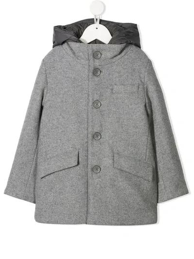 Herno Kids' Hooded Button-down Coat In Grey