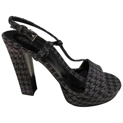 Pre-owned Prada Tweed Sandals In Grey