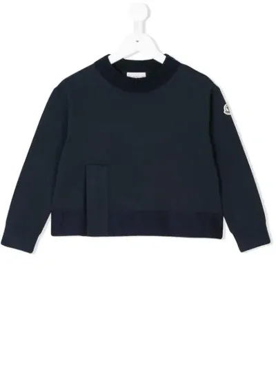 Moncler Kids' Knit Crew Neck Sweater In Blue