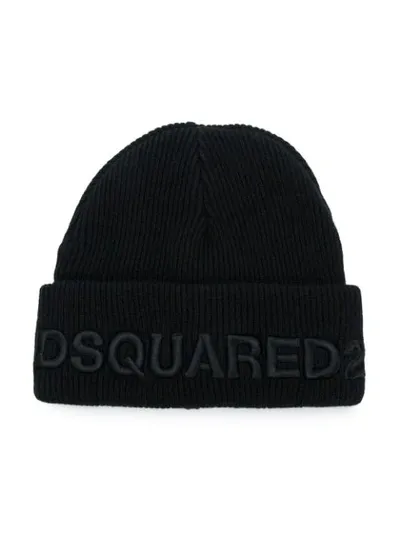 Dsquared2 Kids' Logo Knitted Beanie In Black