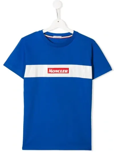 Moncler Teen Logo Print T-shirt In Blue