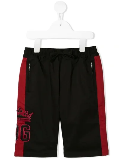 Dolce & Gabbana Kids' Embroidered King Shorts In Black