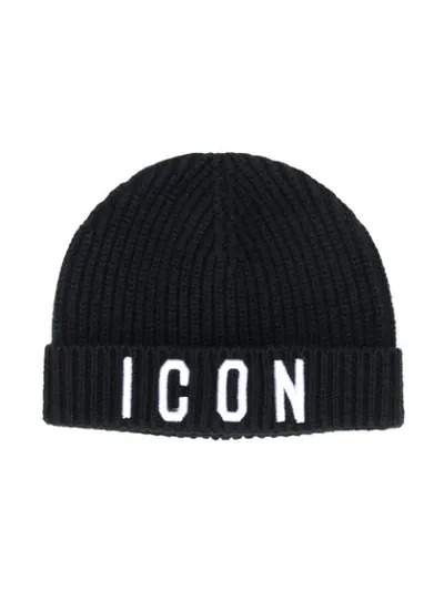 Dsquared2 Kids' Icon Embroidered Logo Beanie In Black