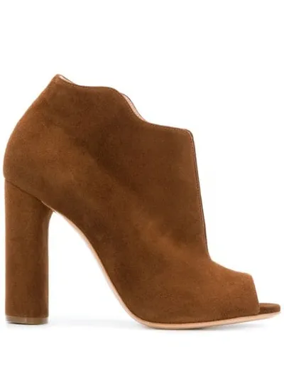 Casadei Wavy Trim Booties In Brown