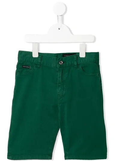 Dolce & Gabbana Kids' Crown Embroidered Denim Bermuda Shorts In Blue