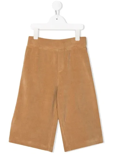 Fendi Kids' Logo Trim Velour Shorts In Neutrals