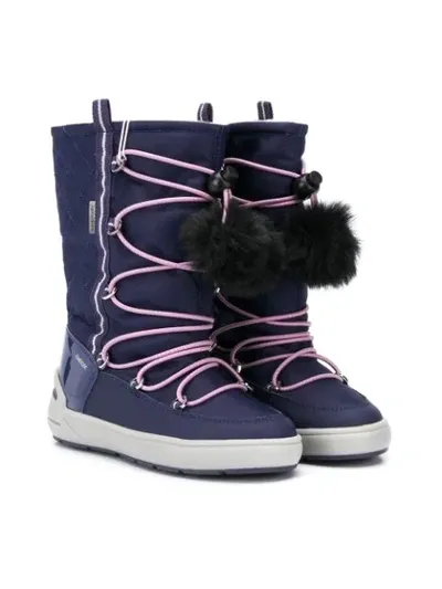 Geox Kids' Pompom Detail Snow Boots In Purple