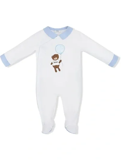 Fendi Babies' Teddy Bear Print Pajamas In White