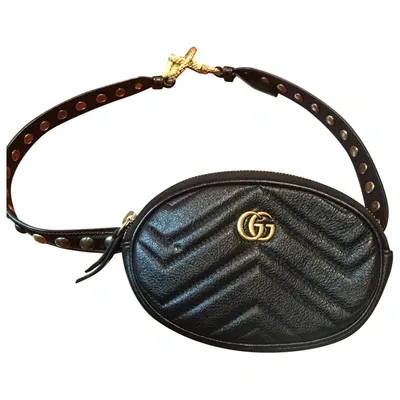 Pre-owned Gucci Marmont Leather Clutch Bag In Black