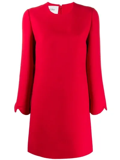 Valentino Scalloped Sleeves Shift Dress In Red