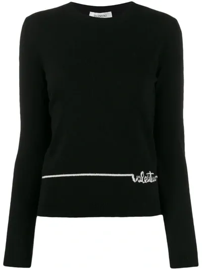 Valentino Logo Intarsia Crew Neck Jumper In Black