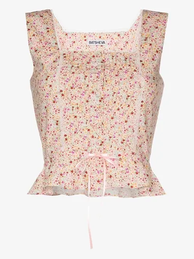 Batsheva Amy Floral Cotton Bustier Top In Pink