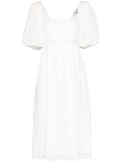 Masterpeace Puff Sleeve Cotton Midi Dress In White