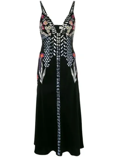 Temperley London Finale Embroidered Embellished Satin-crepe Midi Slip Dress In Black