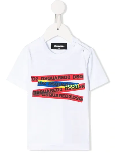 Dsquared2 Babies' Logo Stripes Crew-neck T-shirt In White