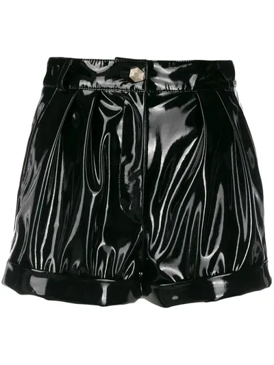 Philipp Plein Coated High-wasted Shorts In Black