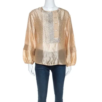 Pre-owned Stella Mccartney Beige Silk Sequin Detail Balloon Sleeve Blouse S