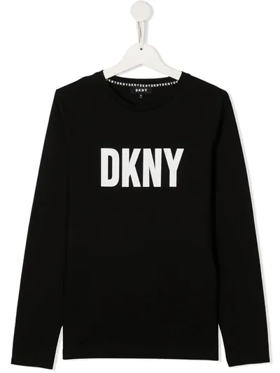 Dkny Teen Logo Print Crew Neck Sweatshirt In Black