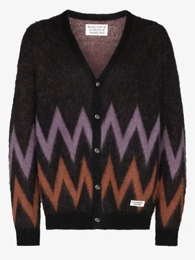 Wacko Maria Brushed Jacquard-knit Cardigan In Black