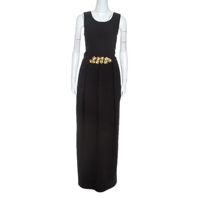 Pre-owned Tory Burch Black Embellished Crepe Criss Cross Back Sleeveless Gown S