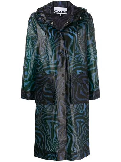 Ganni Swirl Tiger-print Coat In Blue