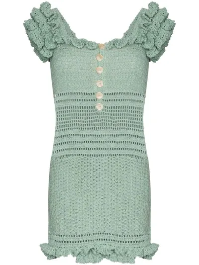 She Made Me Saachi Off-the-shoulder Crochet Dress In Green