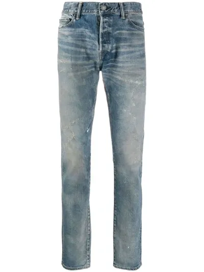 John Elliott Low Rise Distressed Effect Jeans In Blue