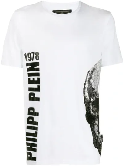 Philipp Plein Rhinestone Skull Logo T-shirt In White