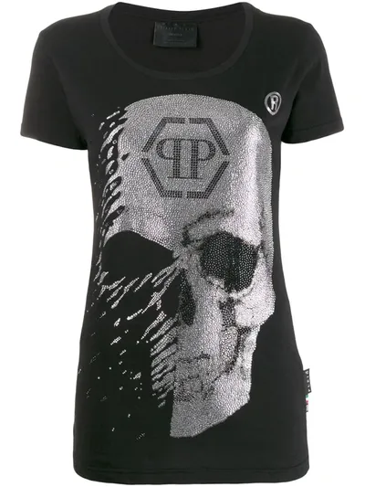 Philipp Plein Rhinestone Skull T-shirt In Black