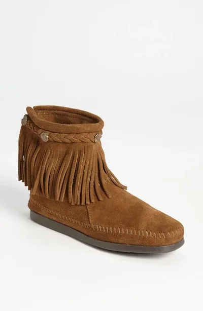 Minnetonka Fringed Moccasin Bootie In Brown