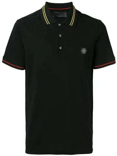 Philipp Plein Skull Logo Polo Shirt In Black