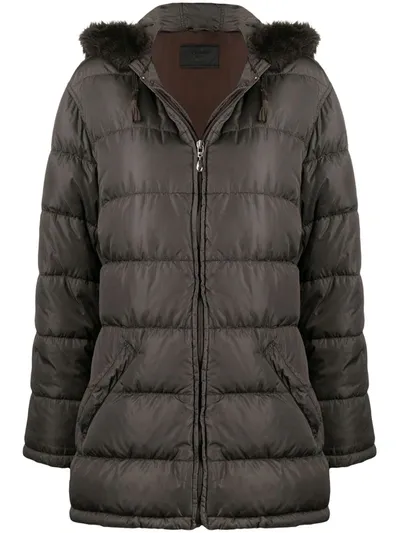 Pre-owned Prada 1990s Hooded Puffer Coat In Brown