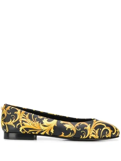 Versace Barocco Print Ballerina Flats In Black