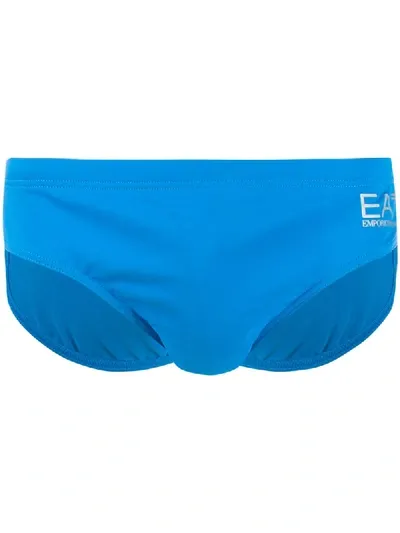 Ea7 Metallic Logo Print Swimming Trunks In Blue