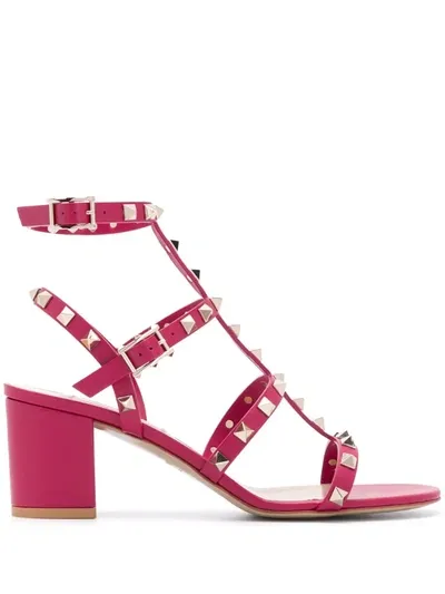 Valentino Garavani Rockstud Caged Sandals In Red