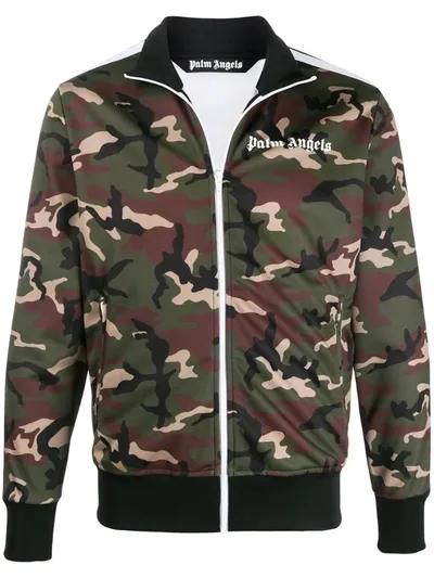 Palm Angels Camouflage Print Track Jacket In Green